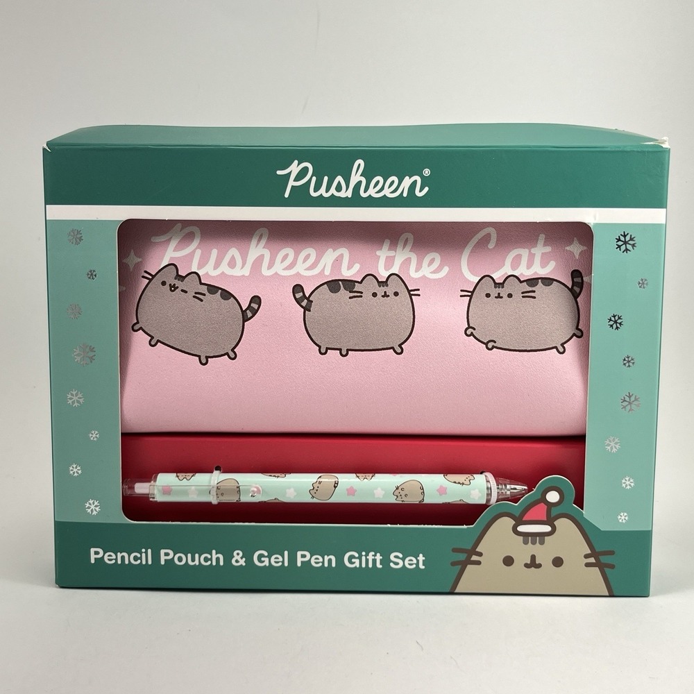 Pusheen Pencil Pouch & Gel Pen Gift Set Art Supply Bag Case Kitty Cat Cute Pink